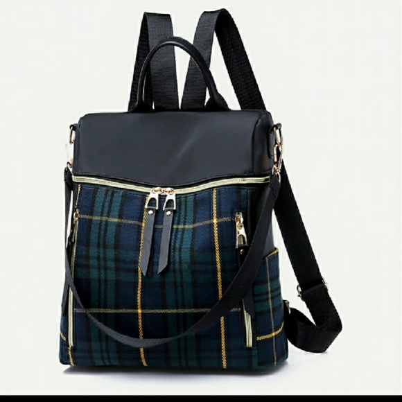Restocked! Vegan Leather Plaid backpack - Picture 3 of 7